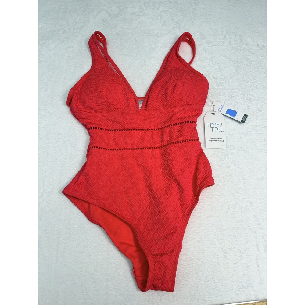 Time & Tru Women's Large 12/14 One Piece Pink Plunge Neckline Bathing Suit. NWT.